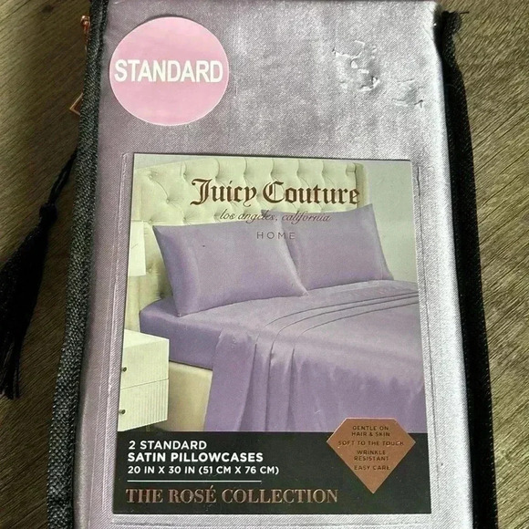 Juicy Couture Home The Rose Collection Standard Purple Satin Pillowcases Set - Picture 3 of 5